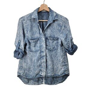 Bella Dahl XS Womens Blue Striped Button-Up Shirt 100%‎ Tencel USA Roll Tab